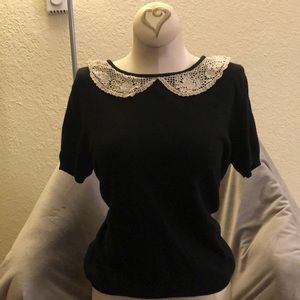 Forever 21 Black Knitted Shirt with Lace Detail